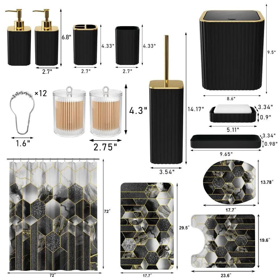 Black Bathroom Accessories Set 26PC