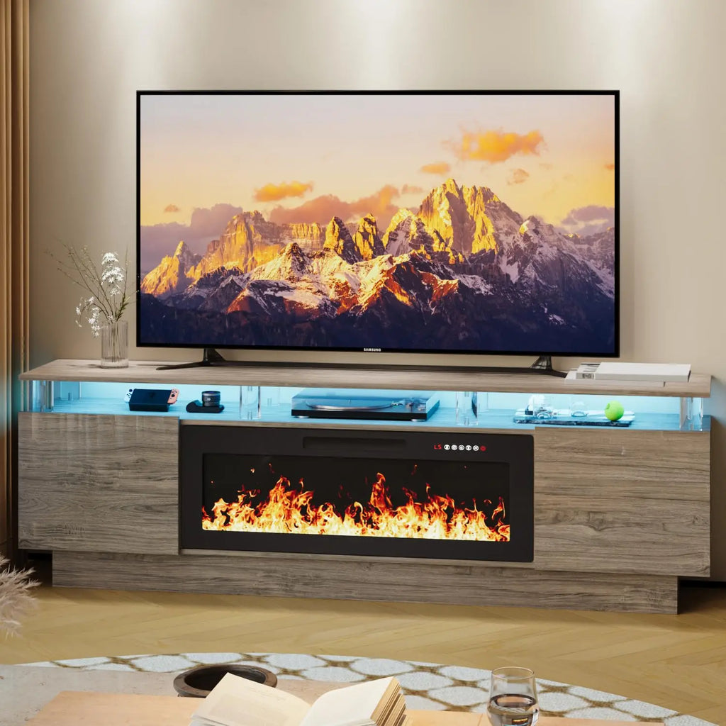 Modern Electric Fireplace TV Stand & Remote