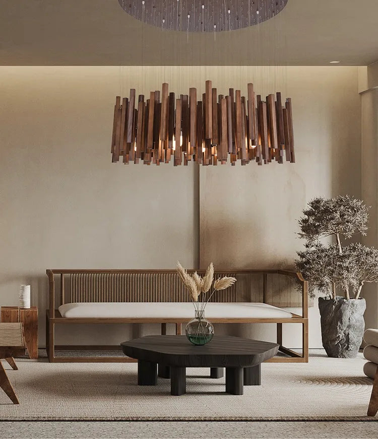 Retro Wooden Hanging Chandelier