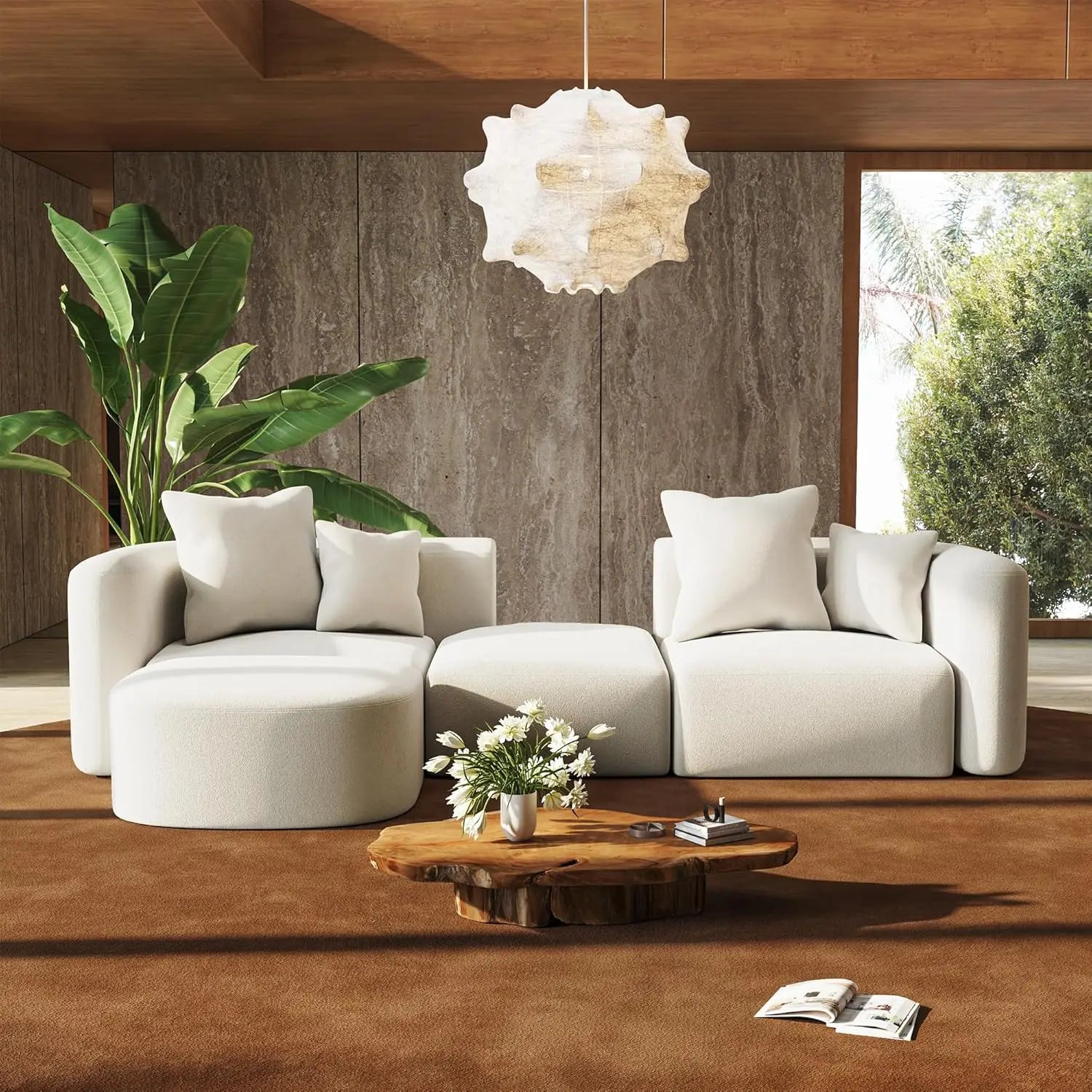Minimalist Modern Curved Back Sofa with Ottoman