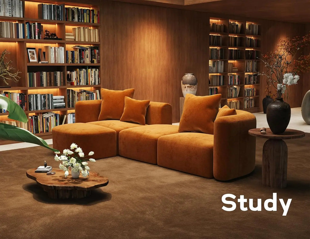 Minimalist Modern Curved Back Sofa with Ottoman