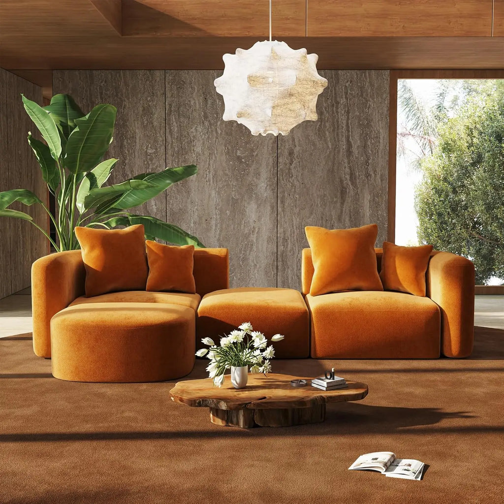 Minimalist Modern Curved Back Sofa with Ottoman
