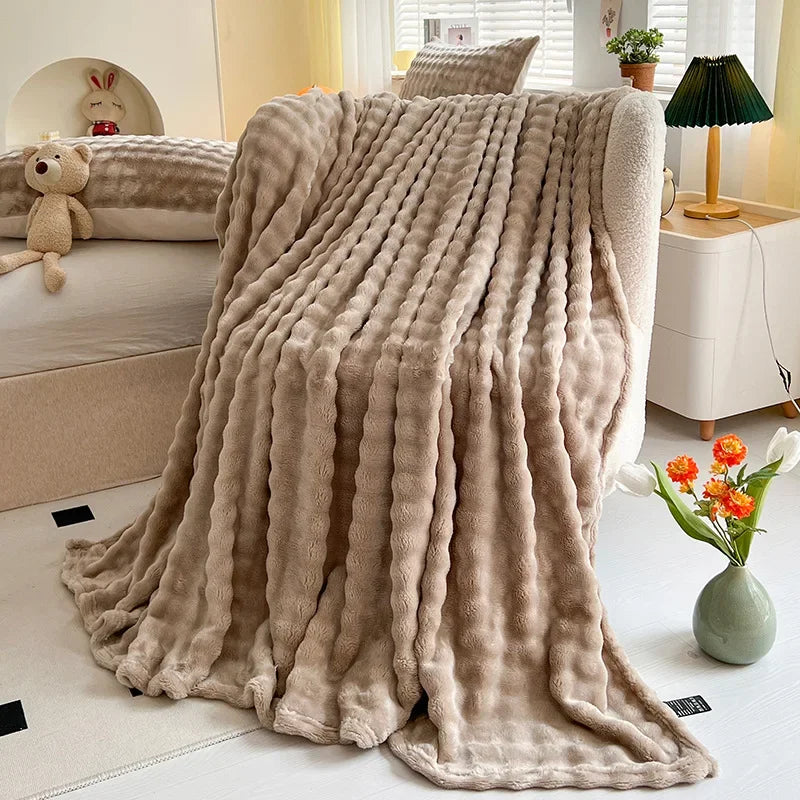 Luxurious Faux Rabbit Fur Throw Blanket