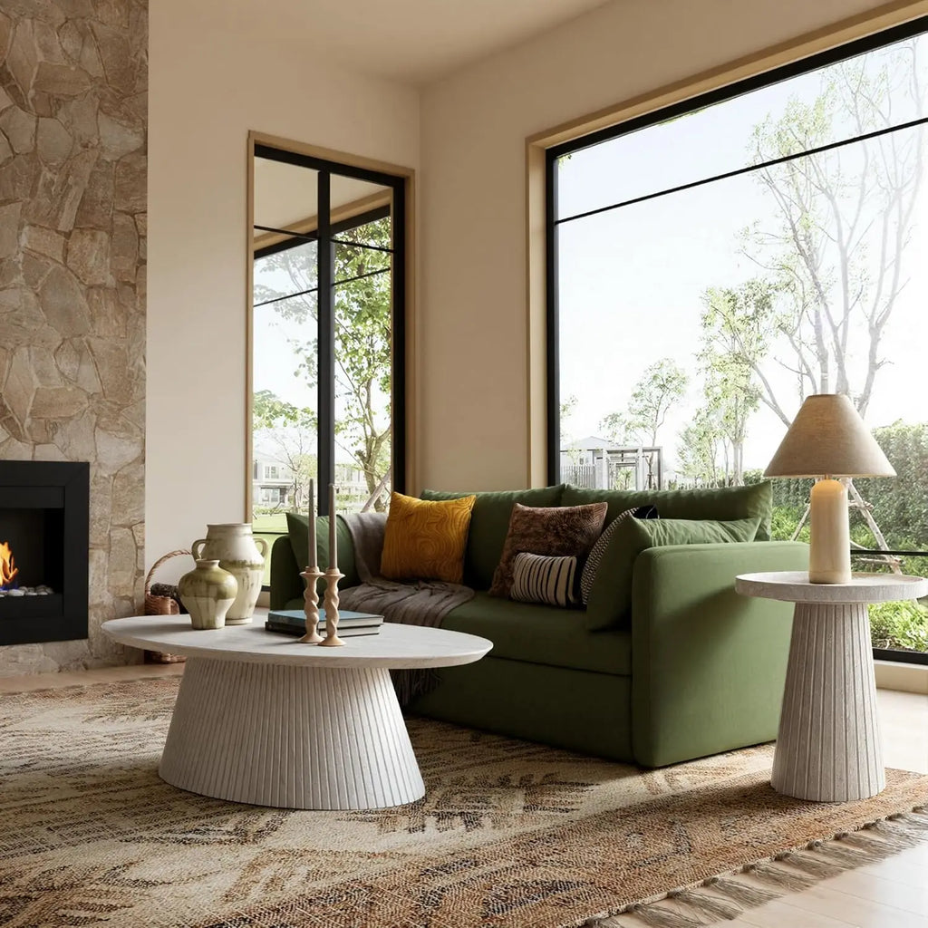 Modern Faux Stone Coffee Table with Fluted Design