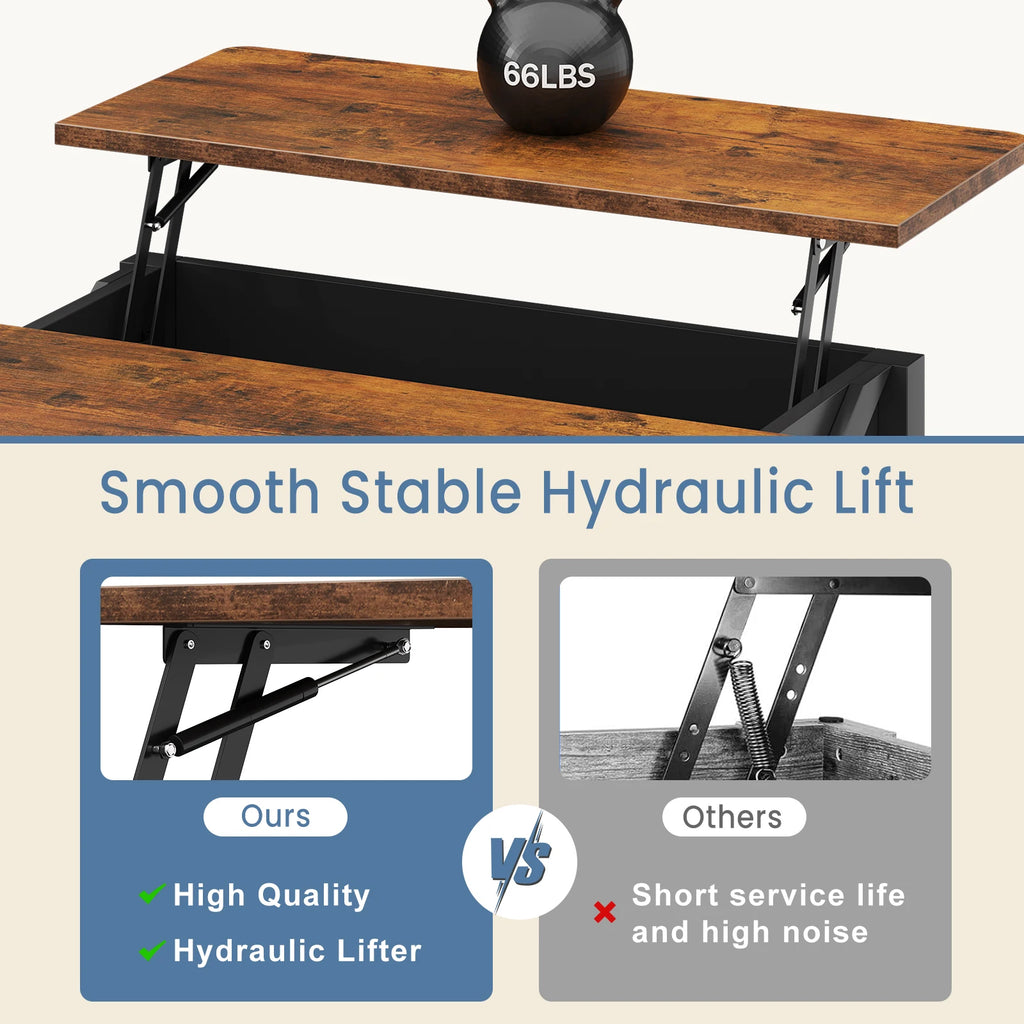31.5" Wood Lift Top Coffee Table with Adjustable Storage Shelf