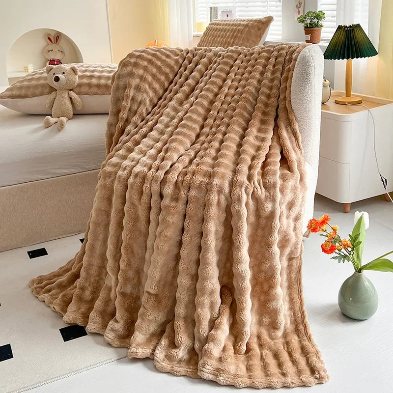 Luxurious Faux Rabbit Fur Throw Blanket