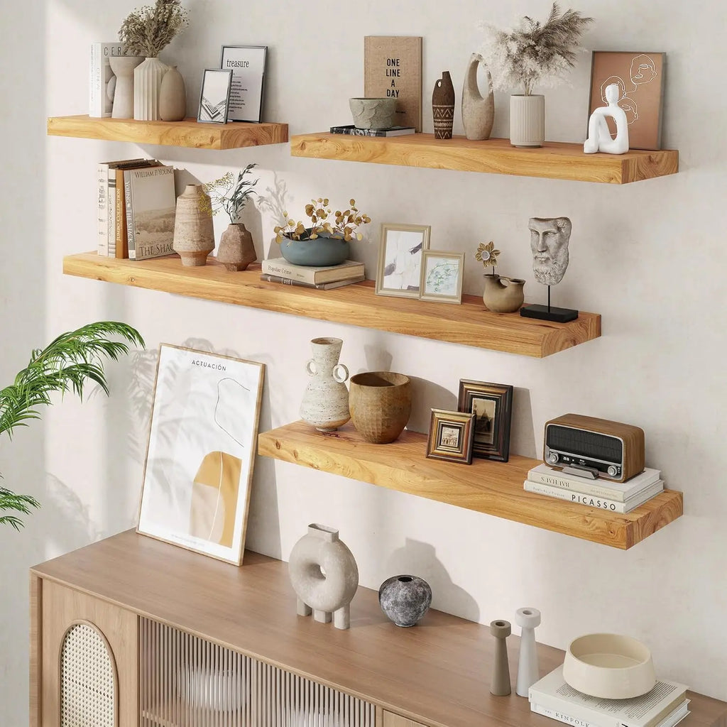 Rustic Elm Wood Floating Shelves, 36 Inch Set of 2