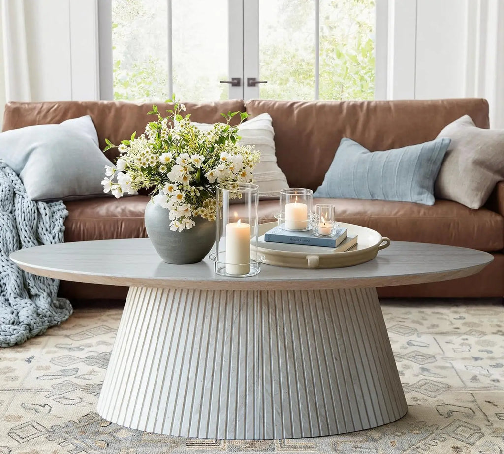 Modern Faux Stone Coffee Table with Fluted Design
