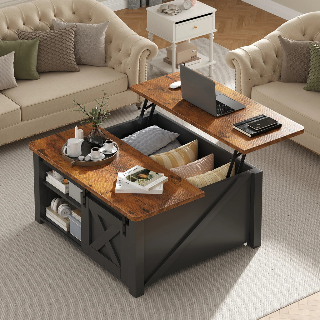 31.5" Wood Lift Top Coffee Table with Adjustable Storage Shelf