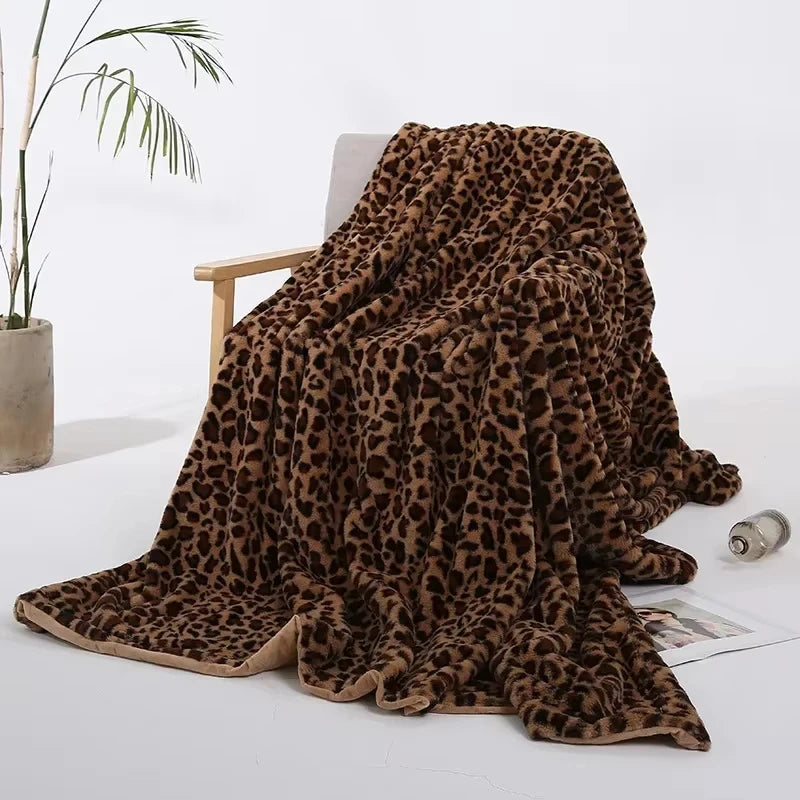 Leopard Print Blanket Faux Rabbit Fur