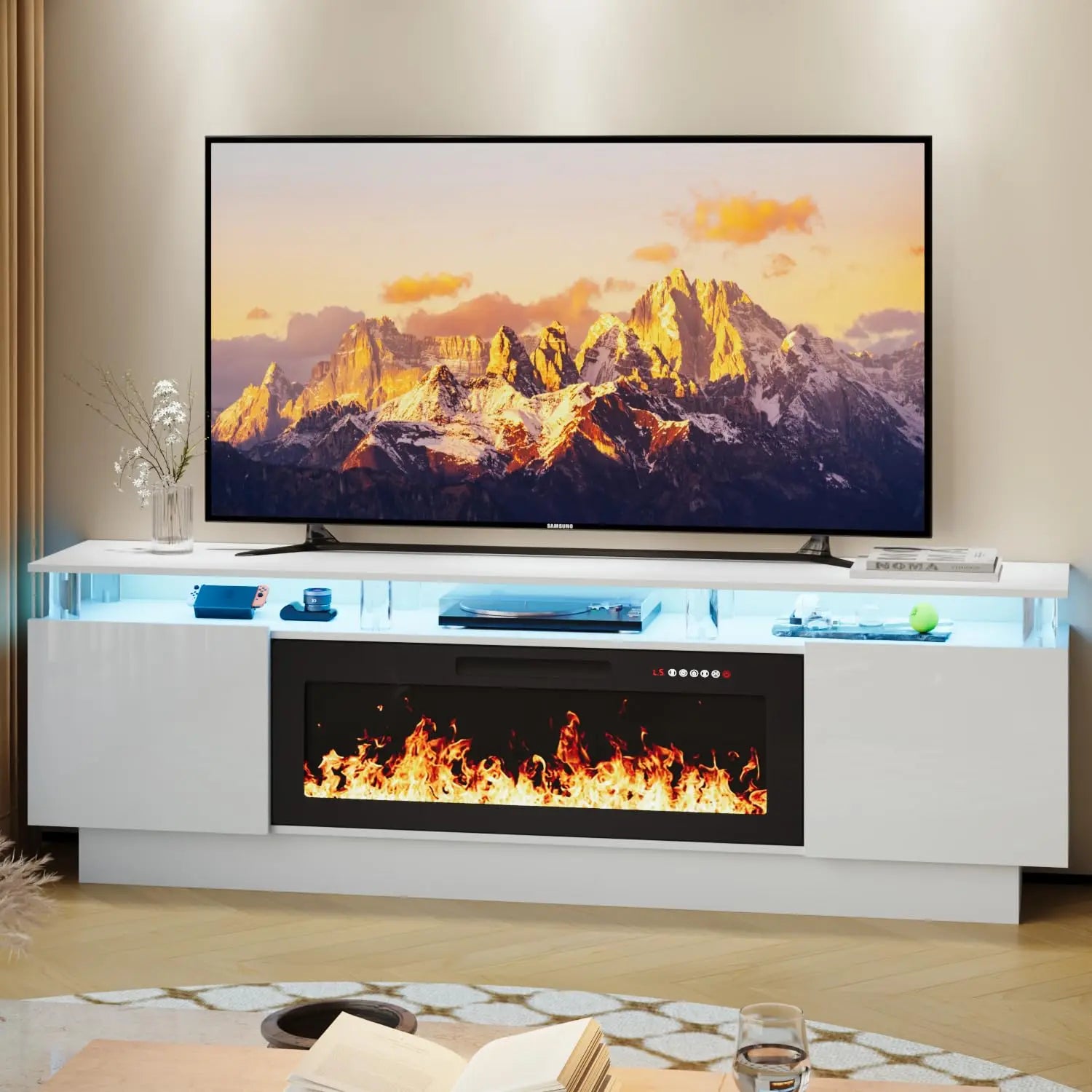 Modern Electric Fireplace TV Stand & Remote