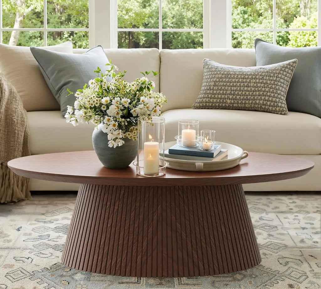 Modern Faux Stone Coffee Table with Fluted Design