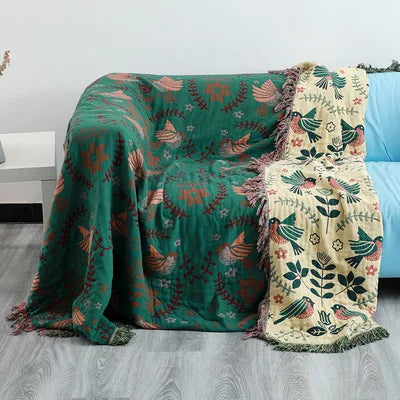 Reversible Boho Throw Blanket with Tassels