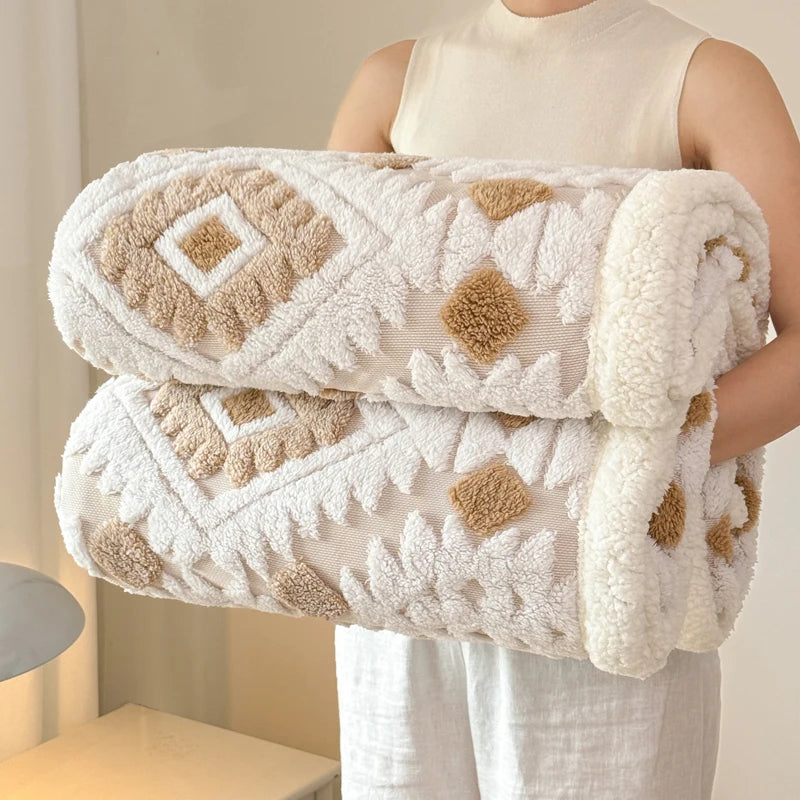 Geometric Patterned Jacquard Fleece Blanket