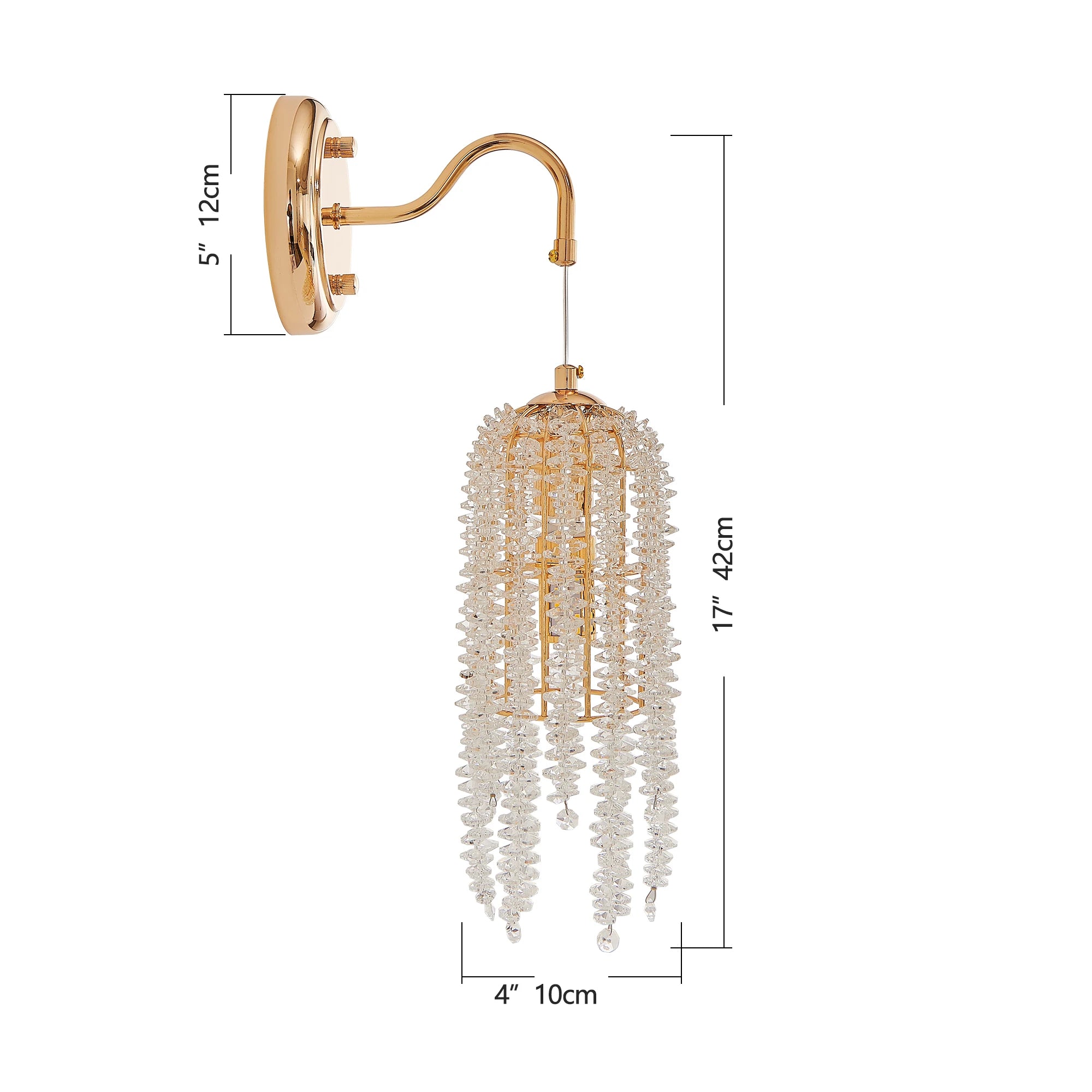 Gold Cascading Crystal Bead String Wall Sconces Set of 2