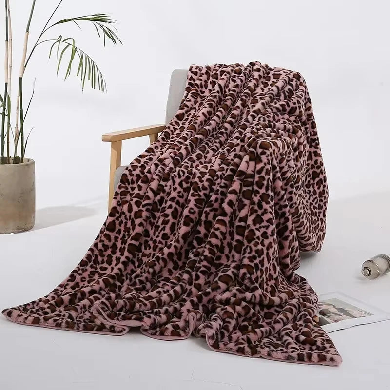 Leopard Print Blanket Faux Rabbit Fur
