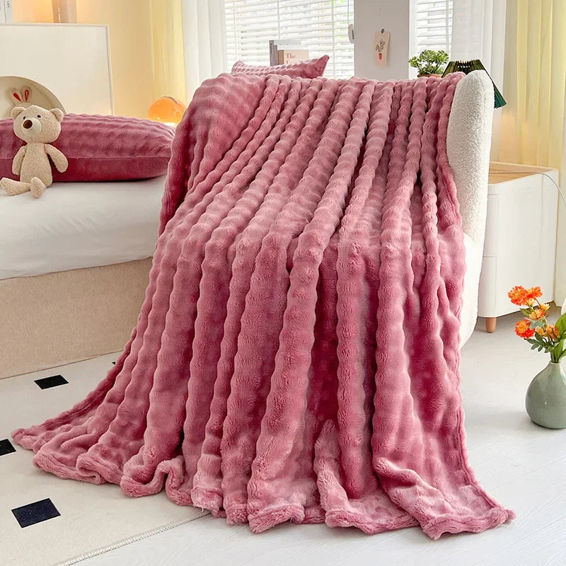 Luxurious Faux Rabbit Fur Throw Blanket