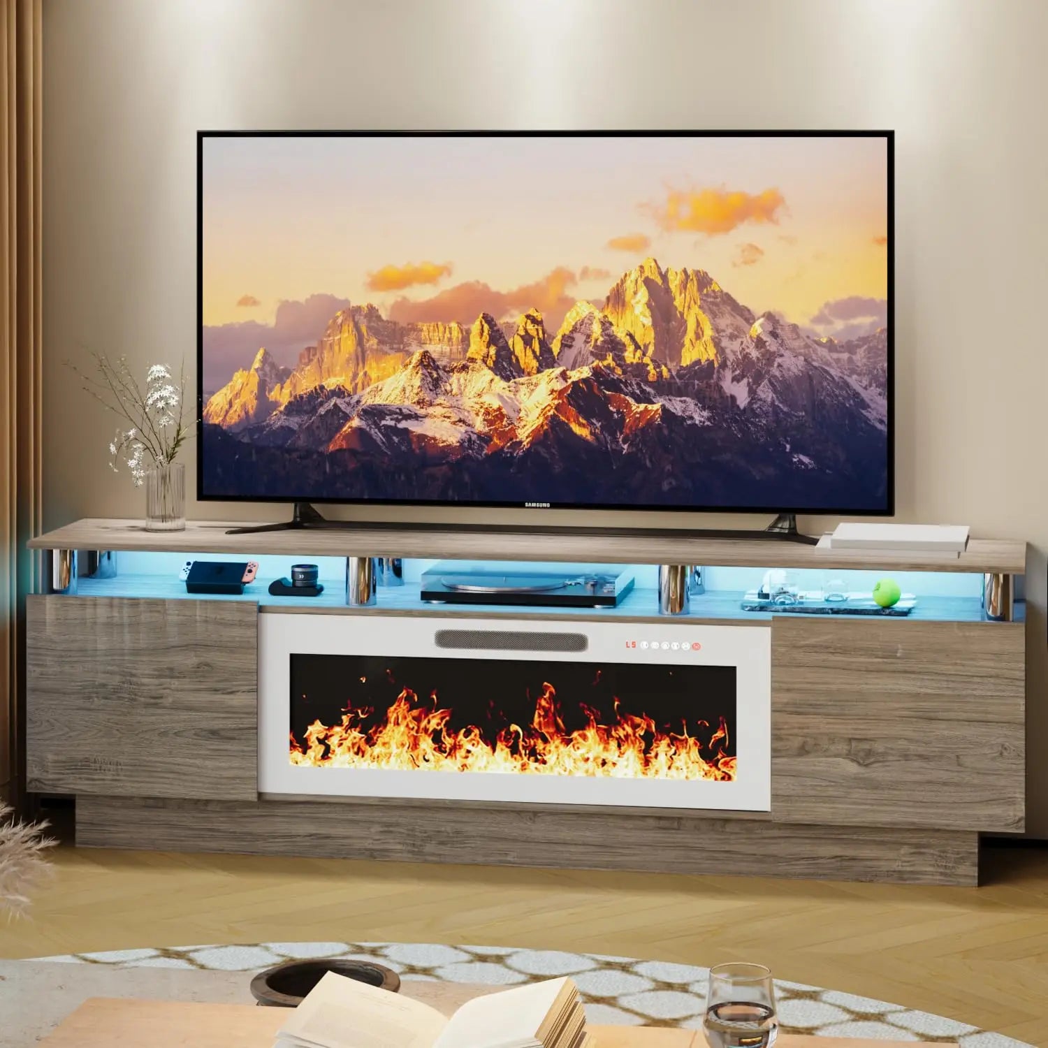 Modern Electric Fireplace TV Stand & Remote