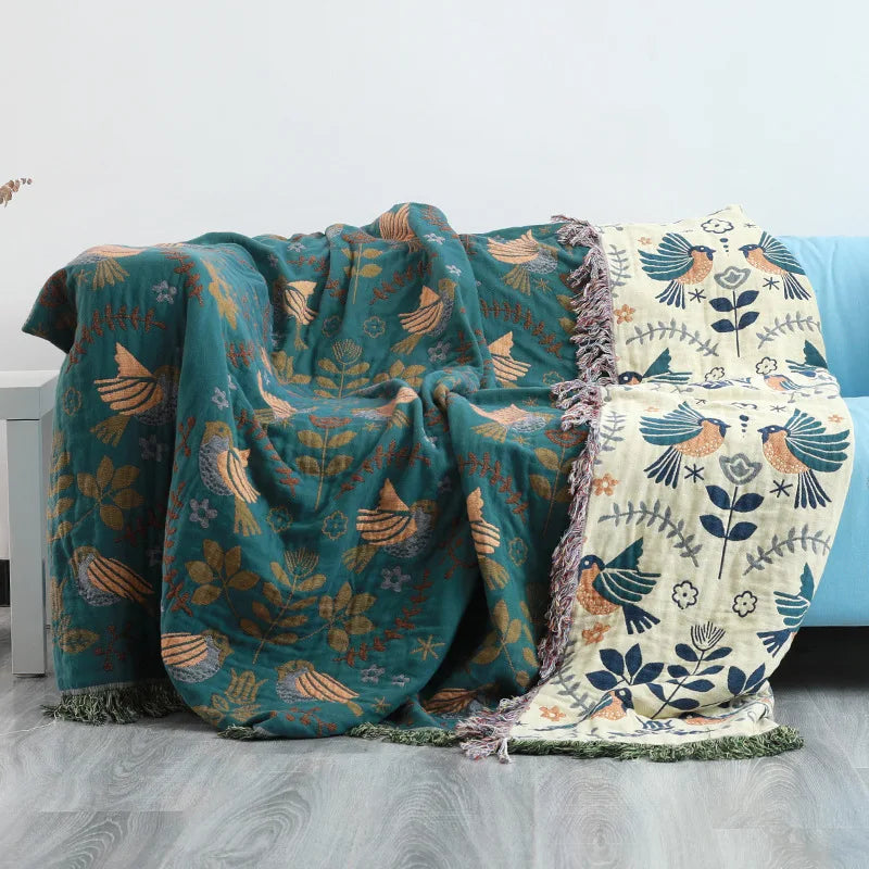 Reversible Boho Throw Blanket with Tassels